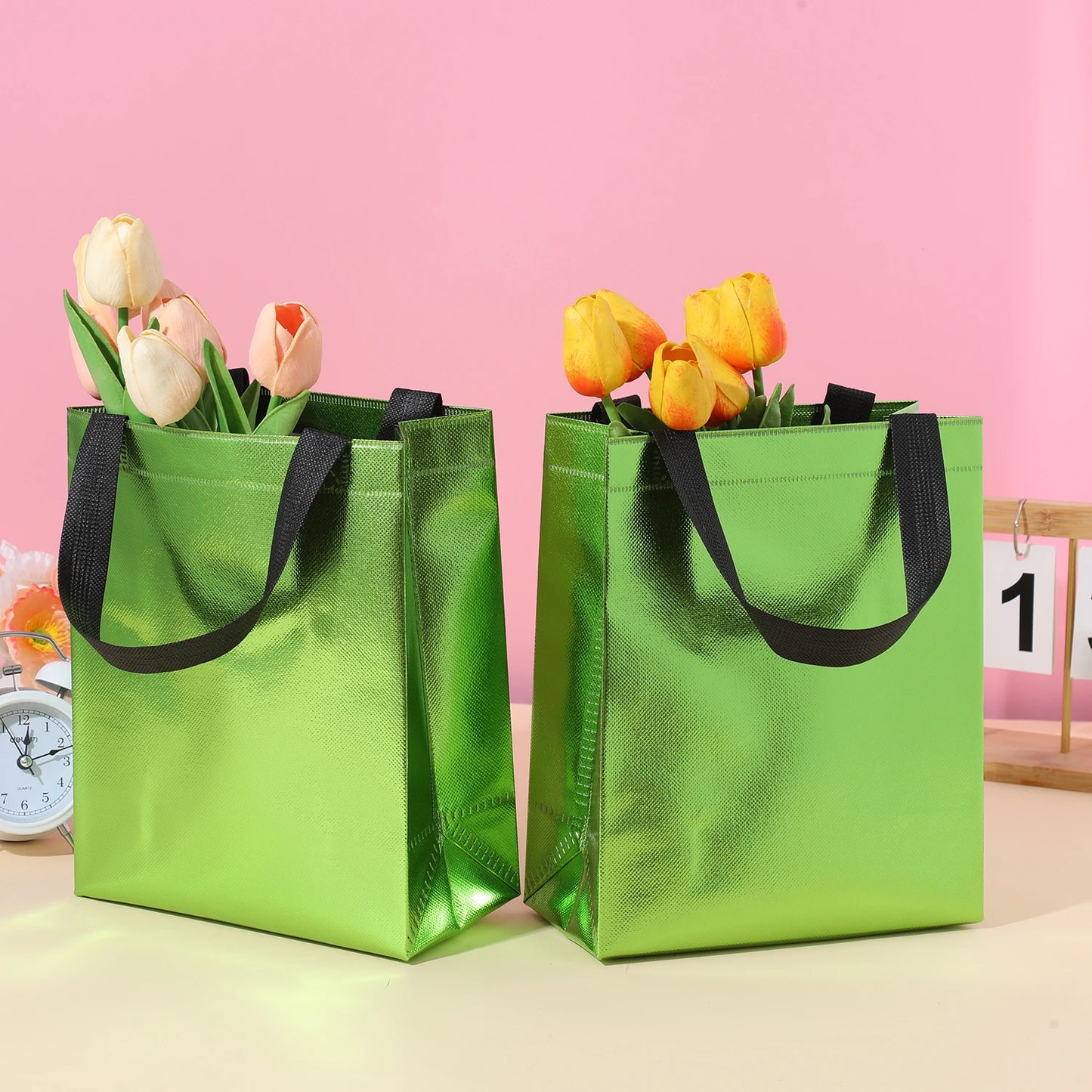 Vibrant 10-Pack Gradient Tote Bags Laminated Waterproof Multi-Purpose Shopping and Party Gift Bags