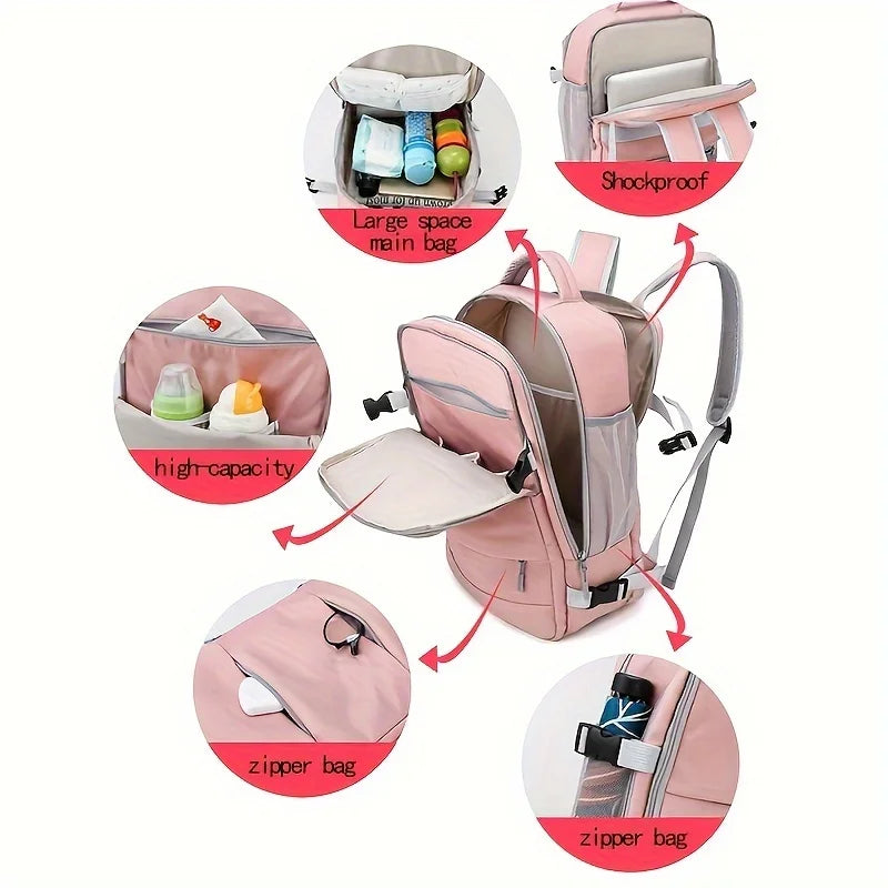 Travel Backpack Women Large Capacity Waterproof Anti-Theft Daypack with USB Charging Port and Luggage Strap