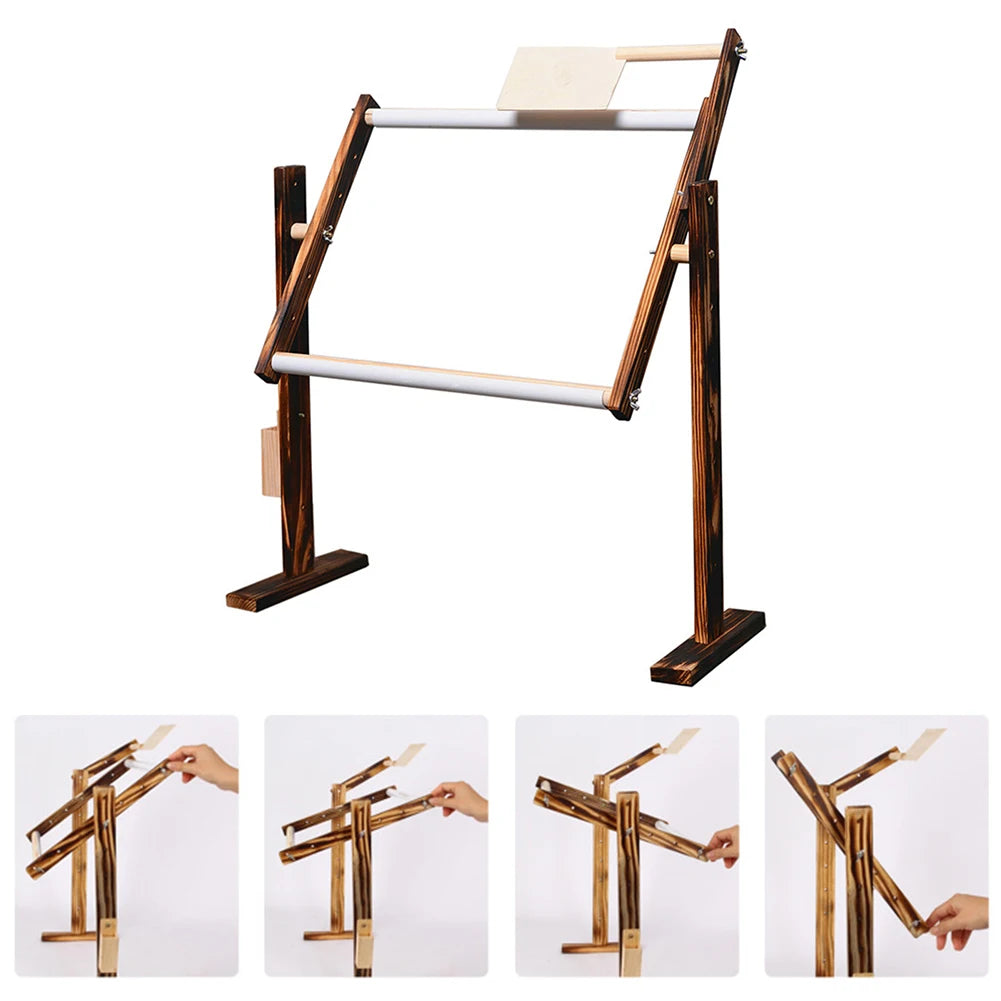 Adjustable Solid Wood Cross Stitch Frame Floor Stand for DIY Embroidery and Needlework