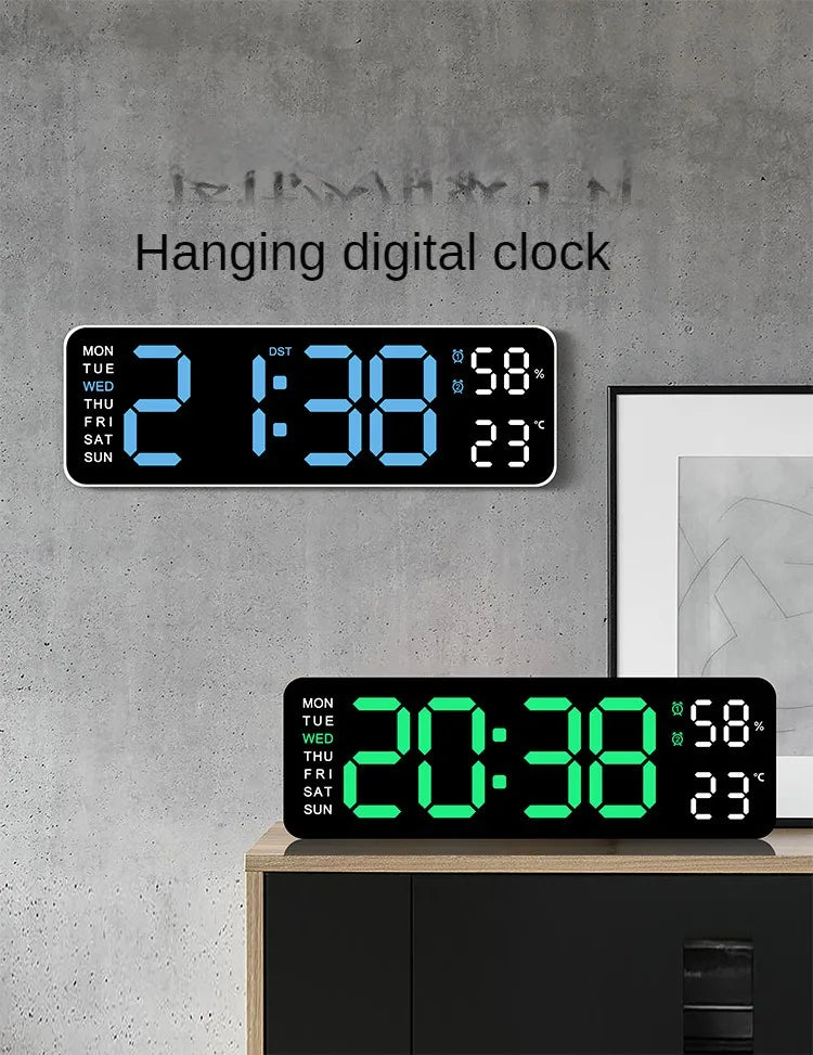 Large Digital Wall Clock with Temperature and Humidity Display Adjustable Brightness LED Alarm Clock 12/24 Hour Format