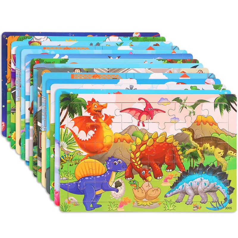 30 Pieces Wooden Jigsaw Puzzle for Kids Animal Vehicle Educational Toys