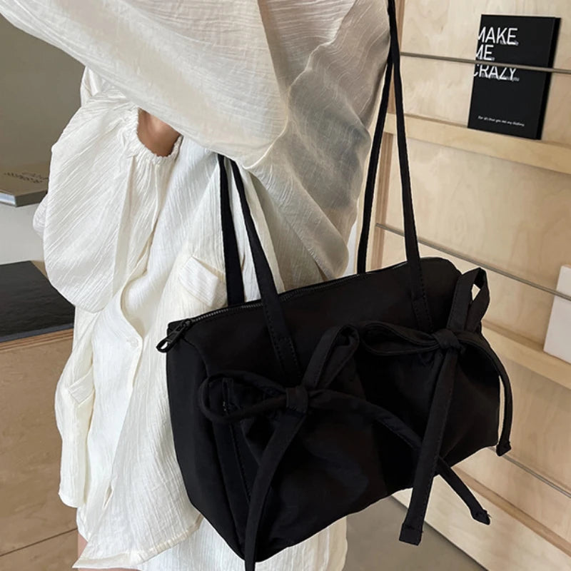2024 New Korean Bow Nylon Shoulder Bag Large Capacity Tote Bag