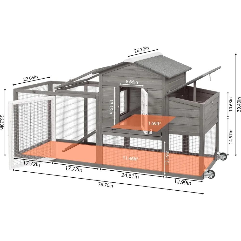158in Chicken Coop Wooden Indoor Outdoor for 1-6 Chickens Extension Chicken Houses with Removable Tray Nesting Box and RunοΌSet o