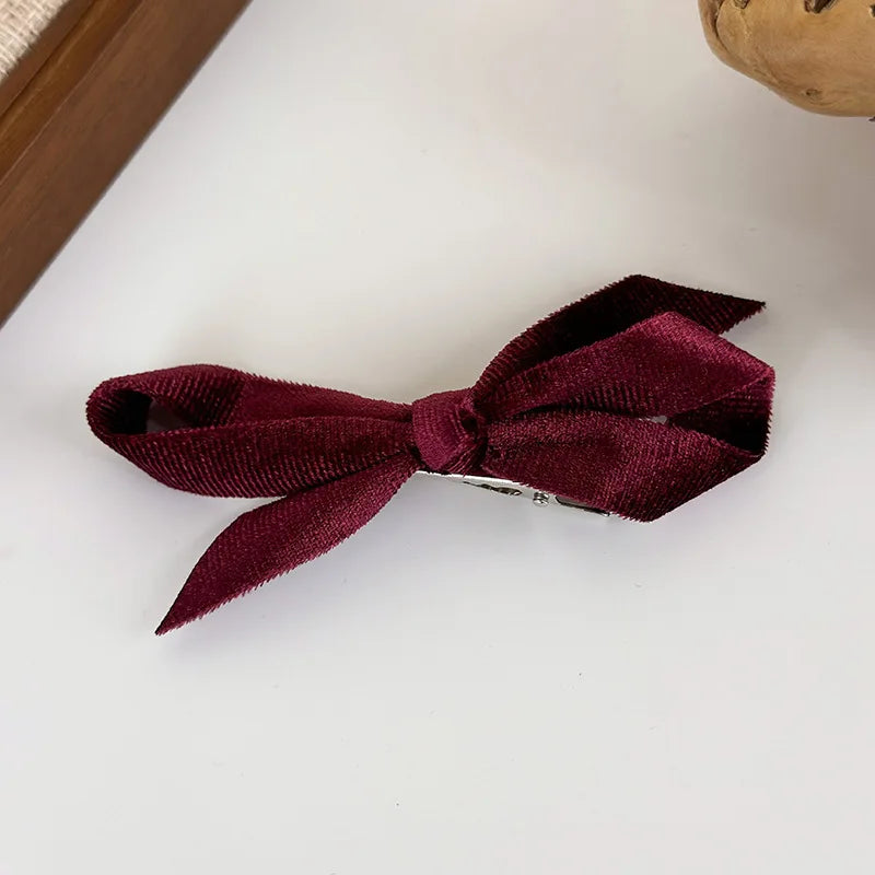 Vintage Velvet Bow Hairpin Winter Hair Clips for Women