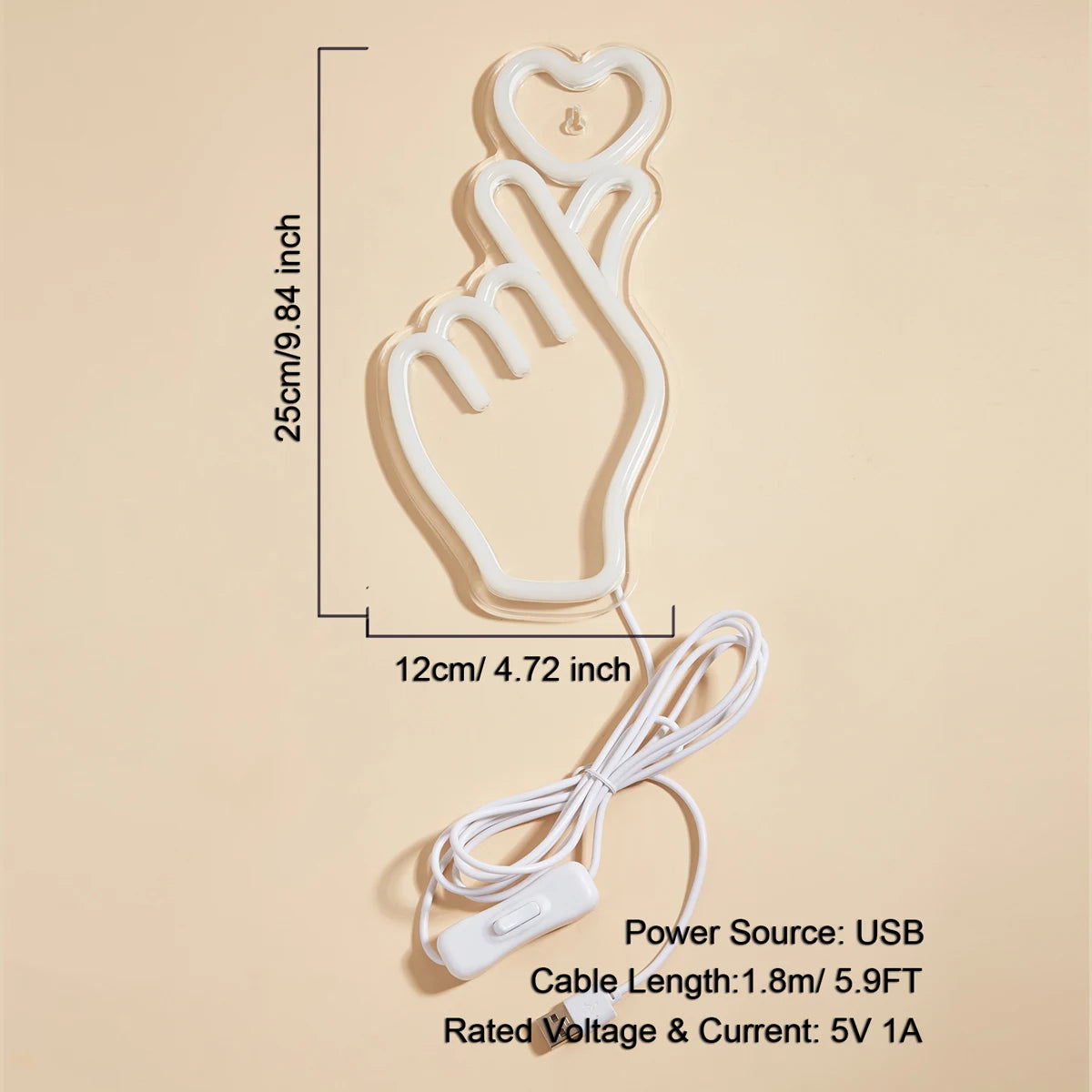 Chi-buy LED Neon Hand Heart USB Night Light 3D Wall Art Decor