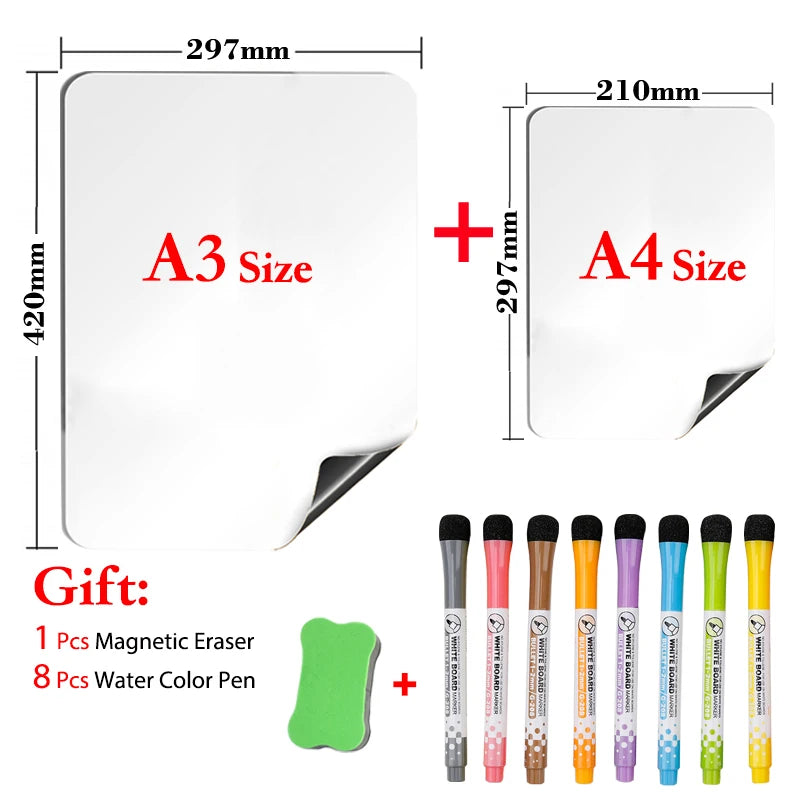 Magnetic A3 A4 Dry Erase Board Calendar Message Board with Fridge Magnets for Home Office School