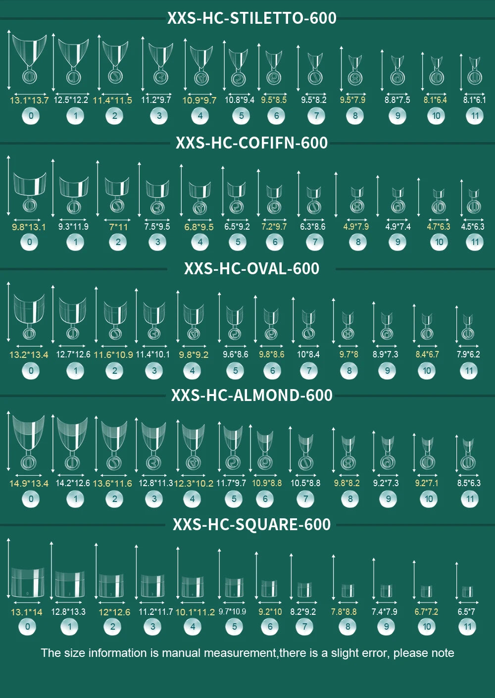 Nailpop 600PCS Full Cover Medium Length Ballerina Nail Tips