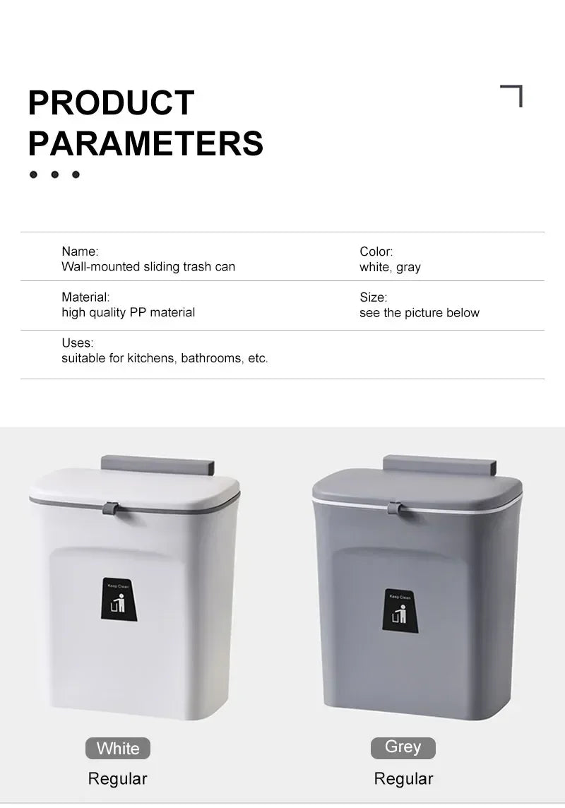 7L 9L Wall Mounted Trash Can with Lid for Kitchen and Bathroom Stylish Waste Bin Eco-Friendly Design