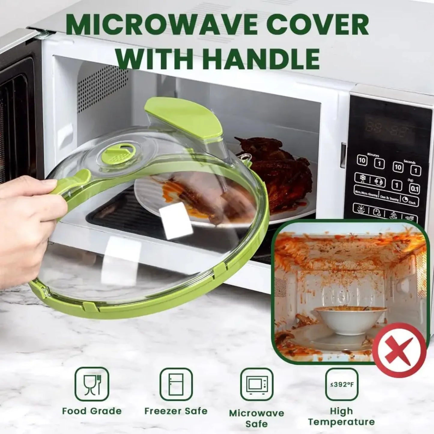 Microwave Food Cover 10 Inch Clear Lid with Handle and Water Steamer Function