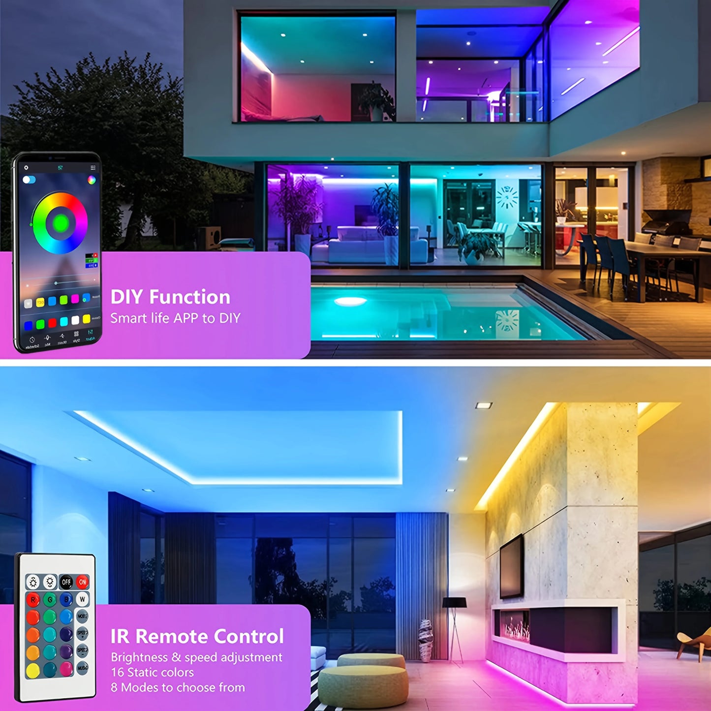 Smart LED Strip Lights RGB Neon Sign Tape USB Bluetooth App Remote Control Flexible Backlight Gaming Room Decor