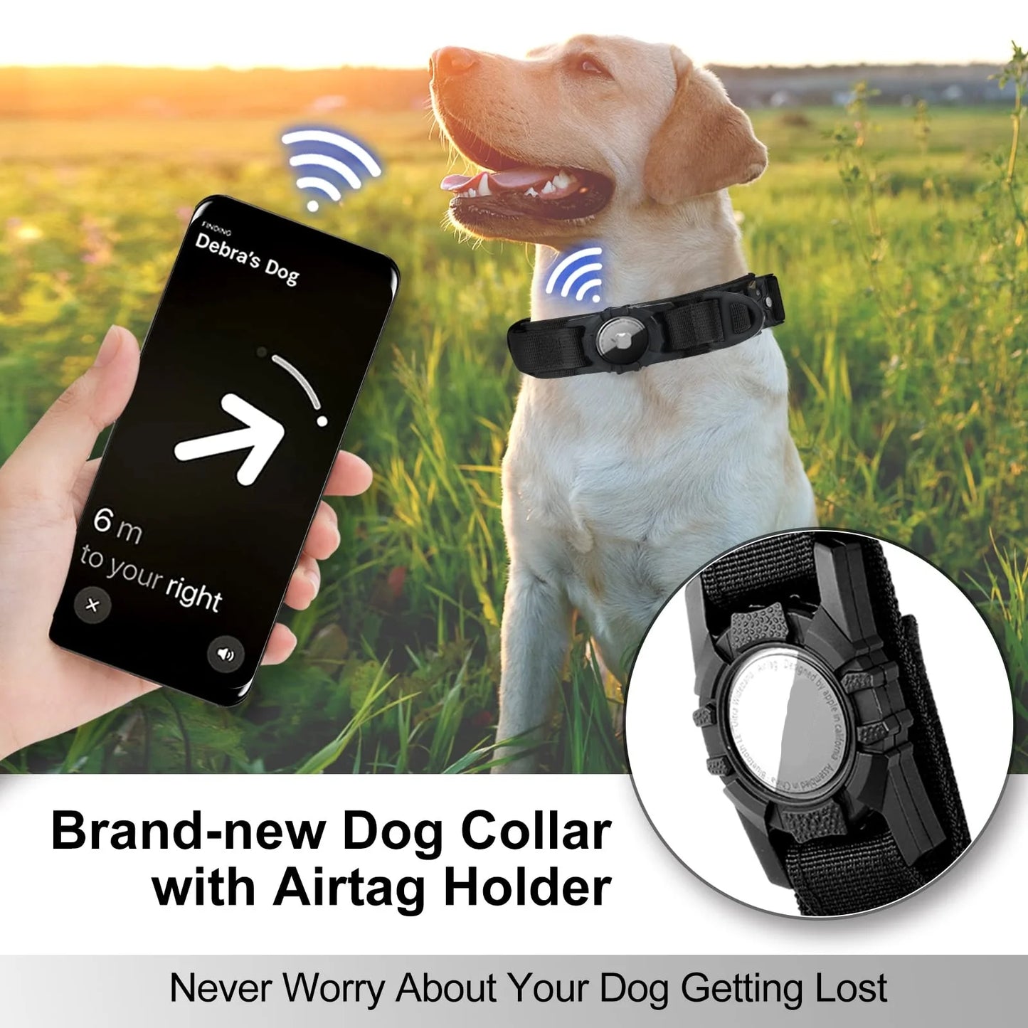 Tactical AirTag Dog Collar with Handle and Metal Buckle for Medium Large Dogs