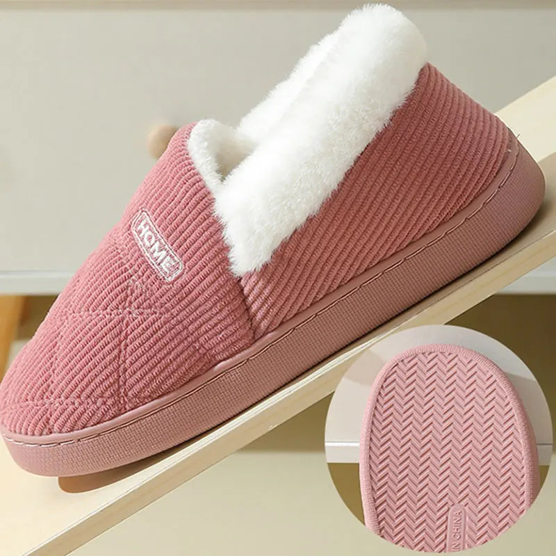 Comwarm New Women Slippers Plush Fur Thick Sole Antiskid