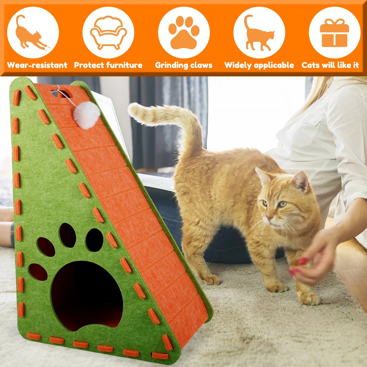 2 in 1 Cat Scratcher Felt Cloth Cat Scratching Post Vertical Wear Resistant Scratching Board Cats Toy Furniture Protector