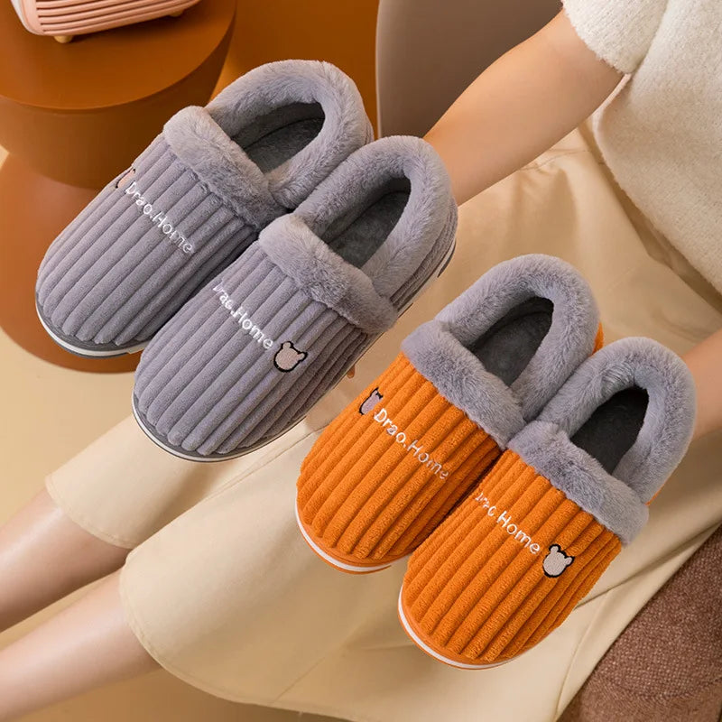 Comwarm New Women Slippers Plush Fur Thick Sole Antiskid
