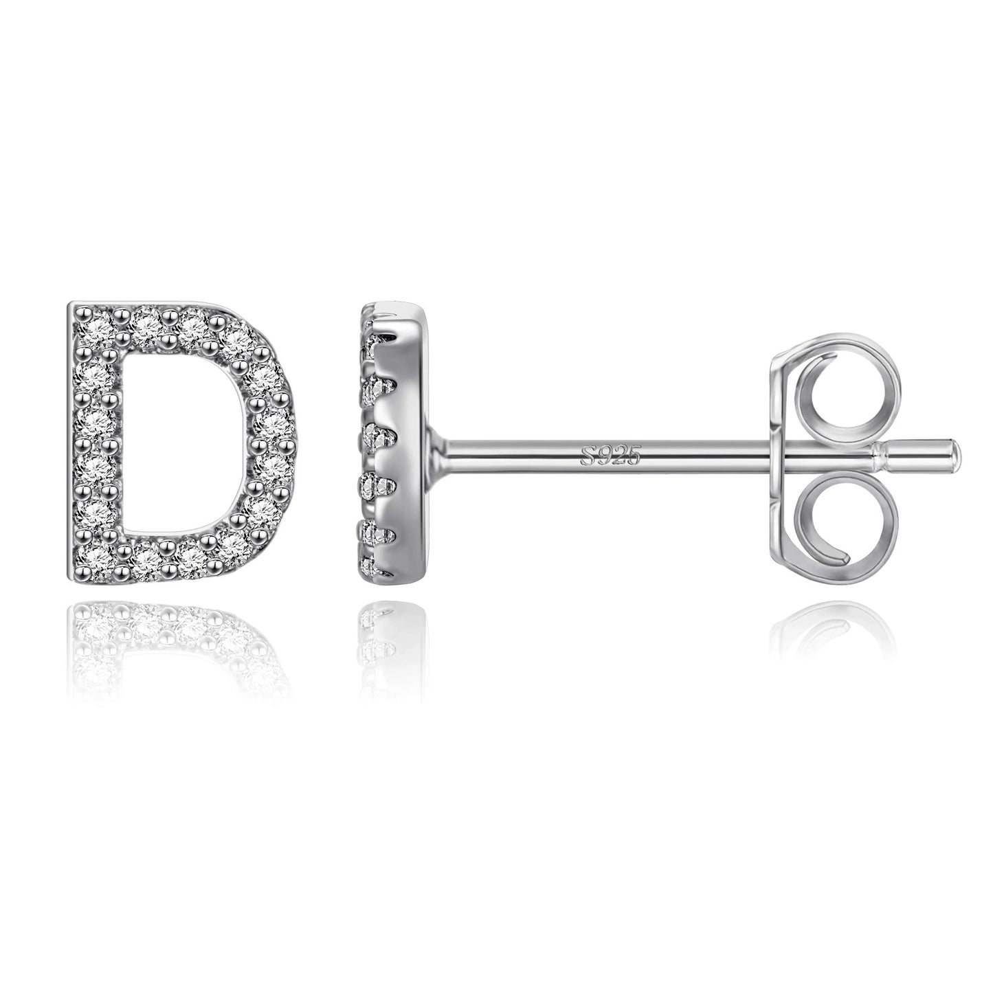 Simple Metal 925 Sterling Silver Letter Earrings with Zircon