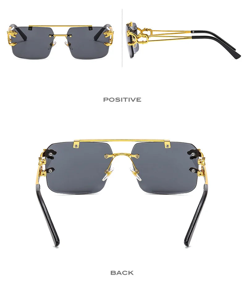 SHAUNA Fashion Metal Leopard Rimless Sunglasses UV400 Shades