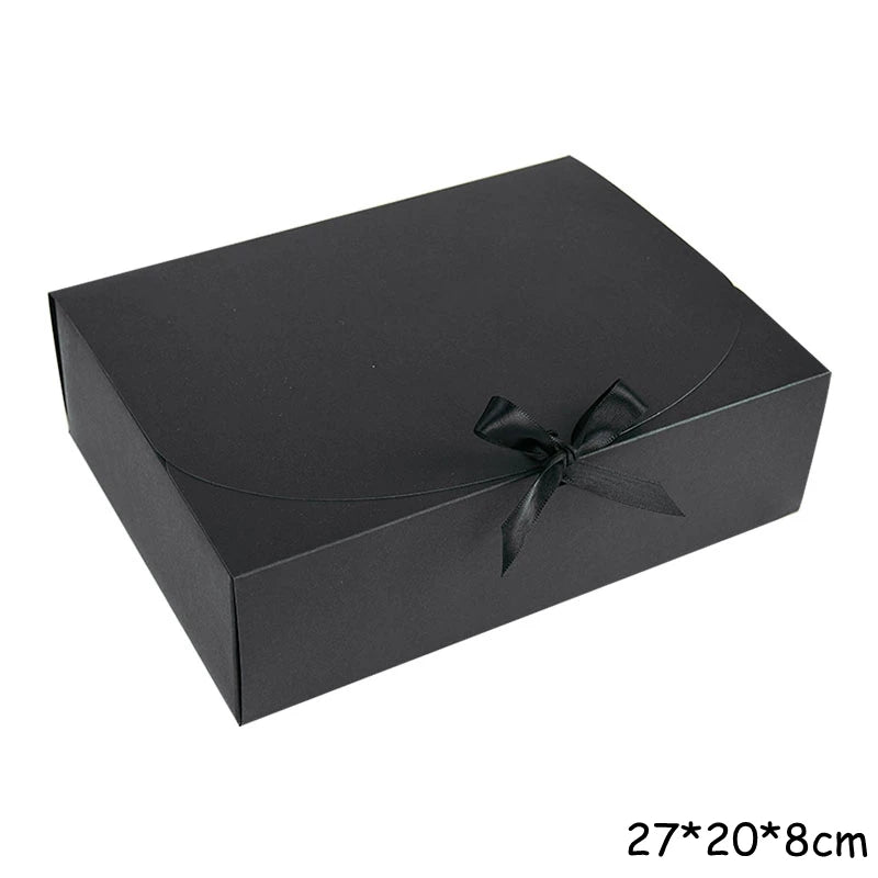 5 Piece Black and White Kraft Paper DIY Gift Box Set with Bow Ribbon for Weddings and Parties