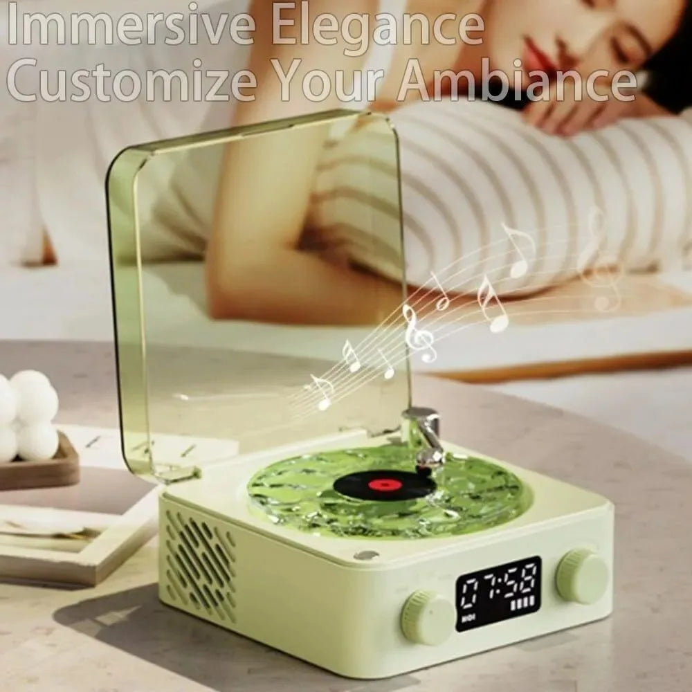 Retro Bluetooth Turntable Speaker with White Noise and RGB Light Effects