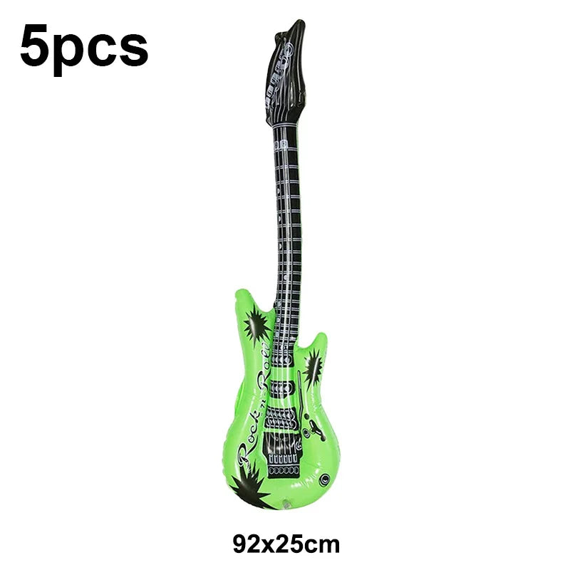 5 Piece PVC Musical Instrument Inflatable Balloon Set with Guitar and Microphone for Kids Birthday and Retro Party Decorations