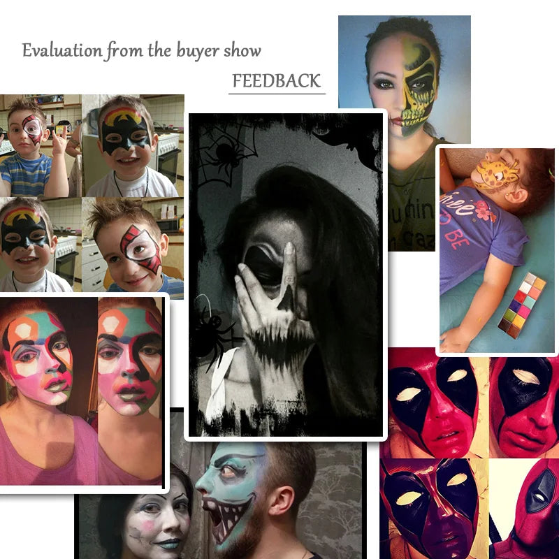 IMAGIC 12 Colors Flash Tattoo Face and Body Paint Set for Halloween Parties and Fancy Dress Makeup