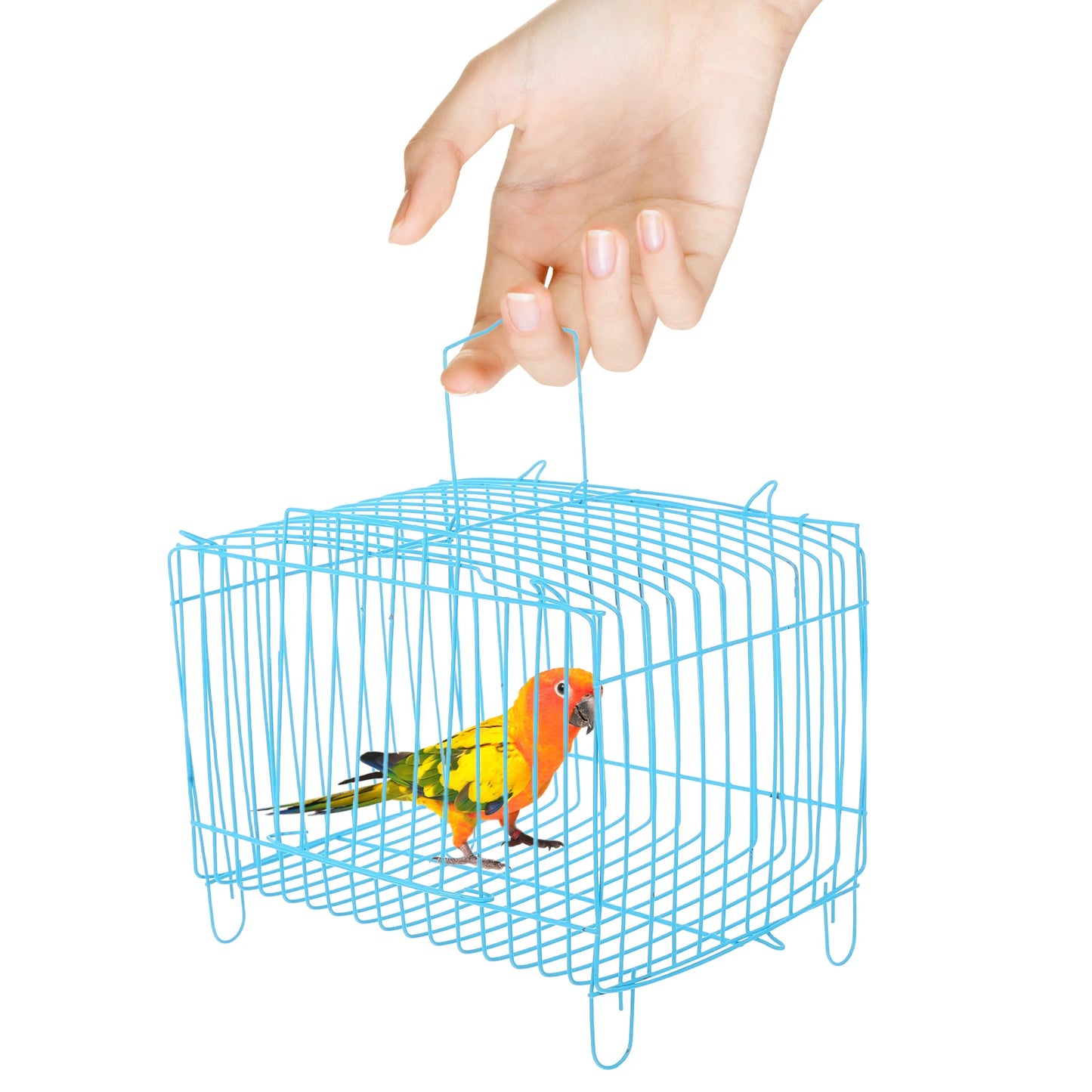 Portable Bird Cage Small Birds Carrying Cage Blue Square Parrot Handcage For Outdoor Lightweight Wire Breathing Carrier Travel