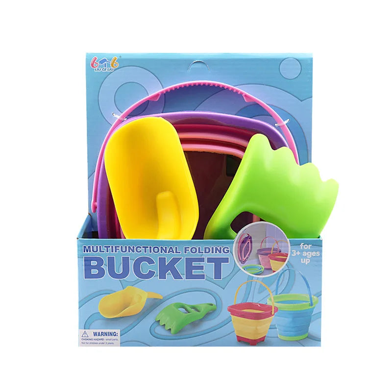 Children's Foldable Beach Bucket Sand Toy Portable Telescopic Water Game for Outdoor Fun