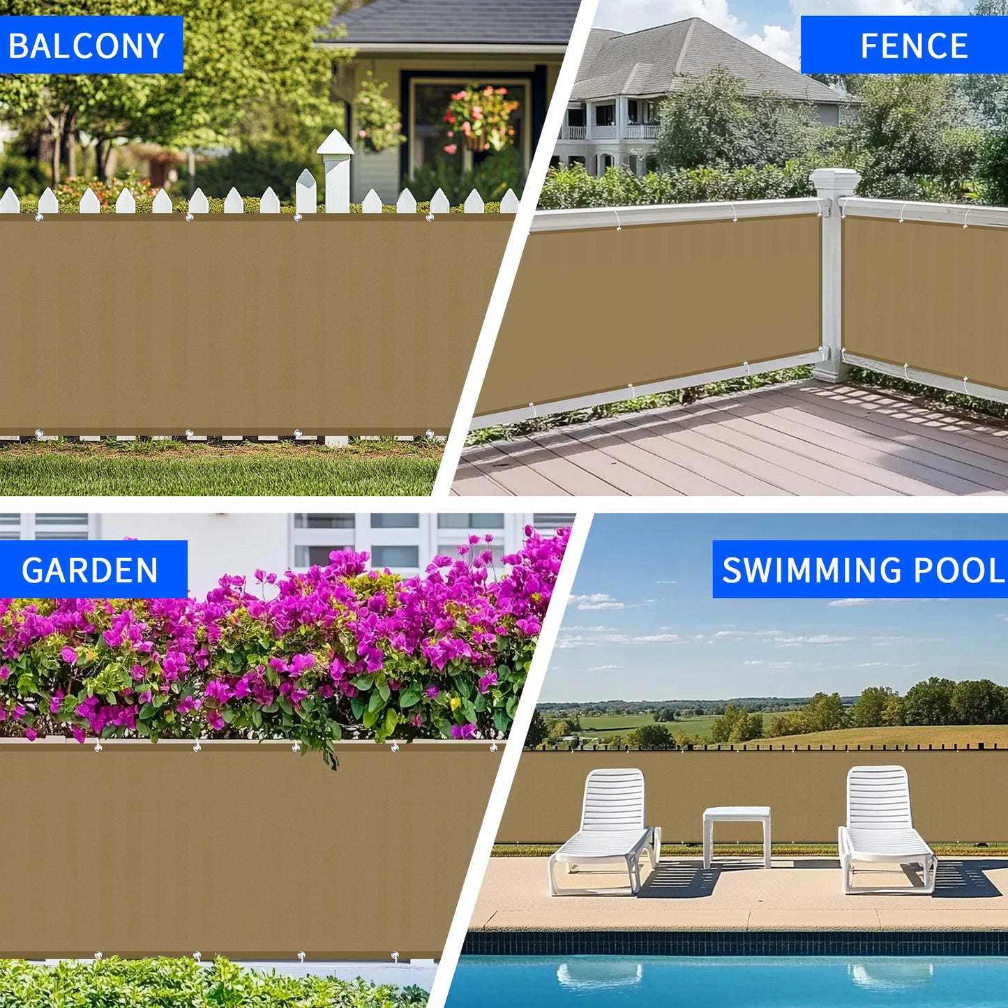 Balcony Privacy Screen Cover Waterproof Shade Cloth with 95 Percent UV Protection for Patio Deck Garden and Pool Decor