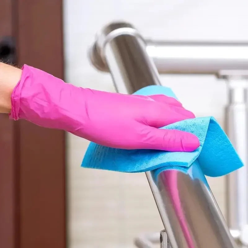 Pink Nitrile Disposable Household Gloves XS to L Elastic Latex Free Waterproof Durable Cleaning Tool
