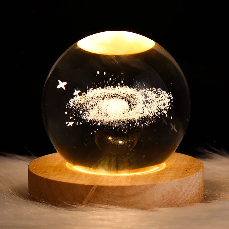 USB Night Light LED Crystal Ball Table Lamp 3D Galaxy Decor