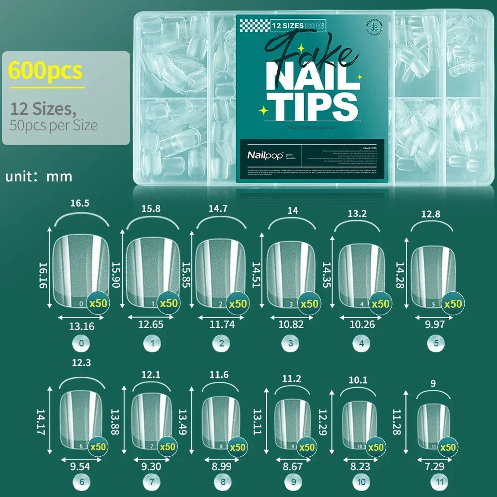 Nailpop 600PCS Full Cover Medium Length Ballerina Nail Tips