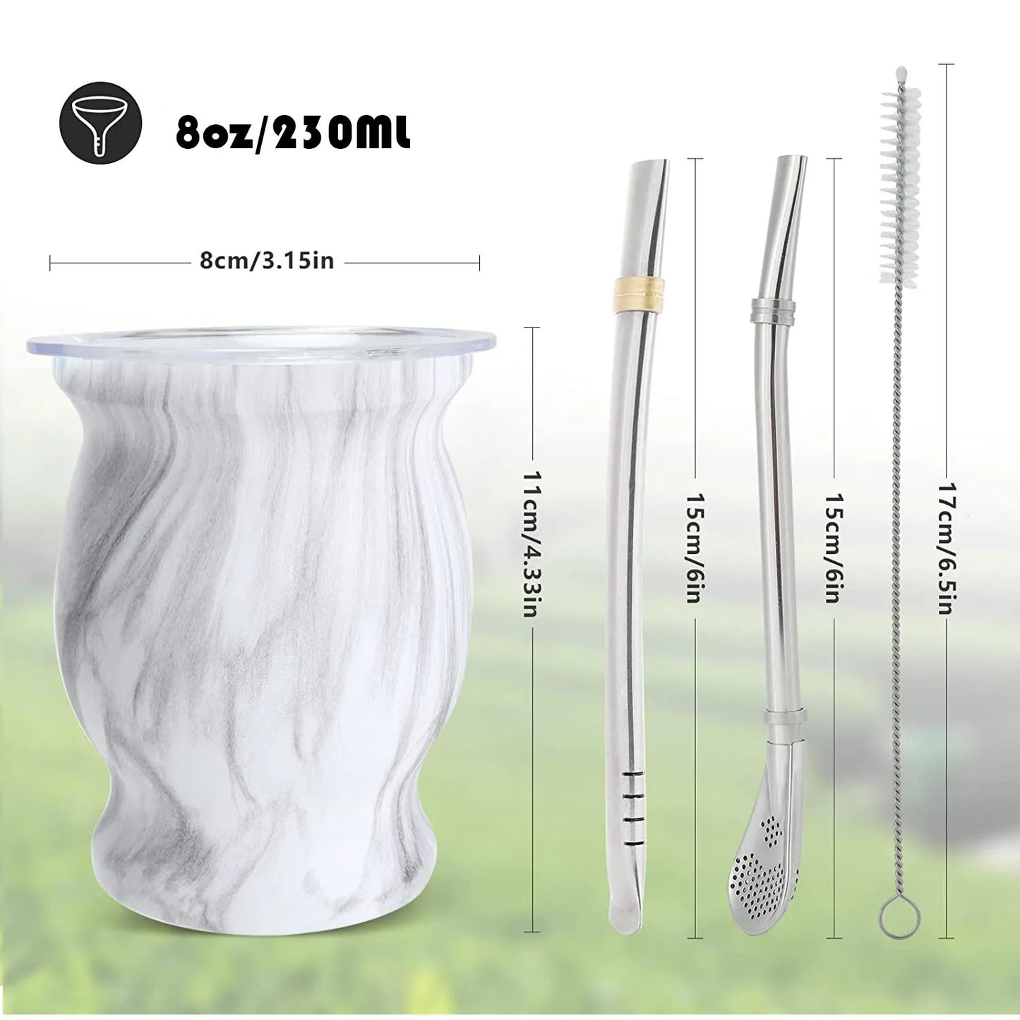 Yerba Mate Natural Gourd Tea Cup Set With Lid 230ML Includes 2 Bombillas