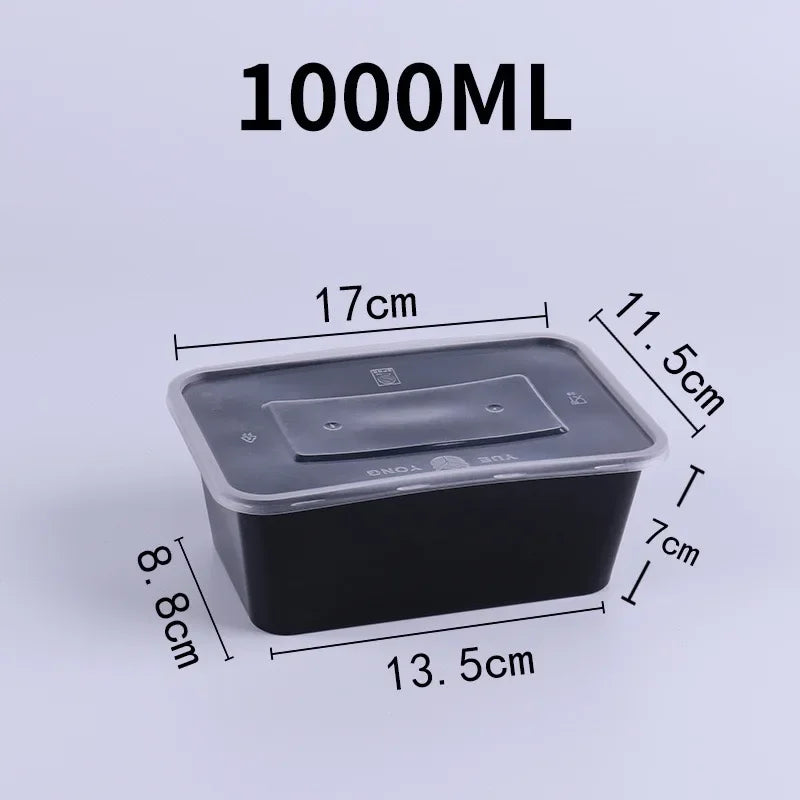 10 Pack Black Plastic Disposable Food Containers with Lids for Takeout Meals Salads and Kitchen Storage