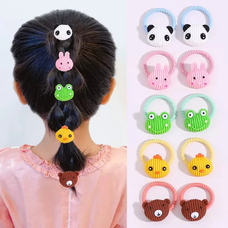 10PCS Cute Cartoon Flower Animal Elastic Hair Bands for Girls