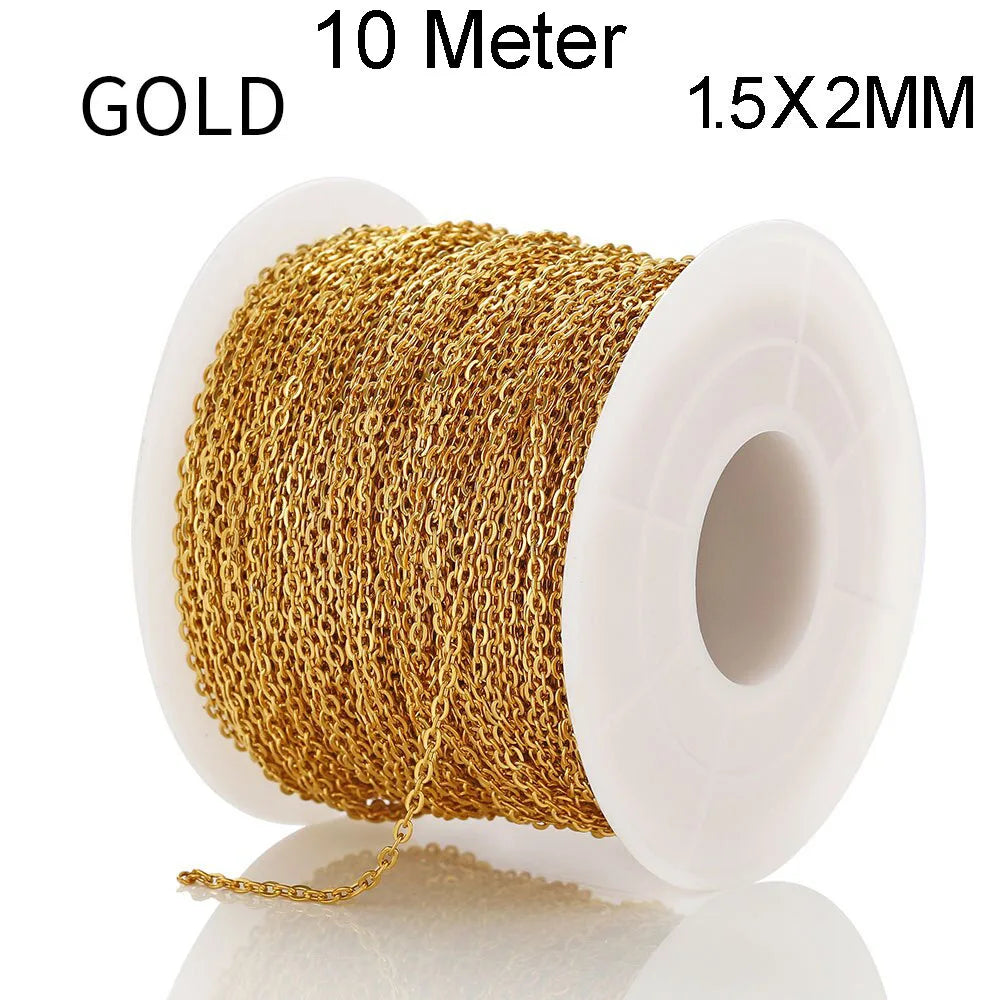 10 Meters Stainless Steel Chain 1 1.5 2mm Gold Steel Color for DIY Jewelry Making