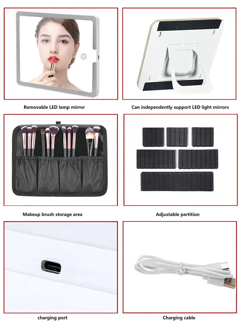 Smart LED Travel Makeup Case with Mirror Large Capacity Organizer for Women and Beauticians