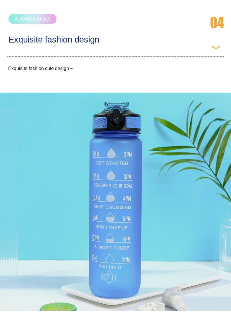 1pc 1000ml Large Capacity Gradient Water Bottle with Straw