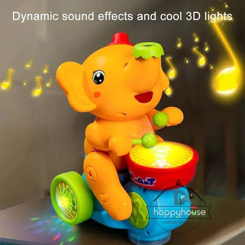 Musical Walking Elephant Drummer Toy for Kids with LED Lights and Sensory Activities Educational Learning Toy