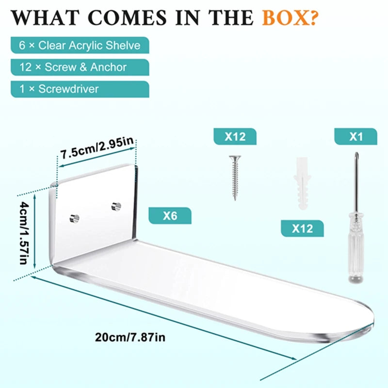 6 Pack Floating Shoe Shelves Acrylic Wall Mounted Display