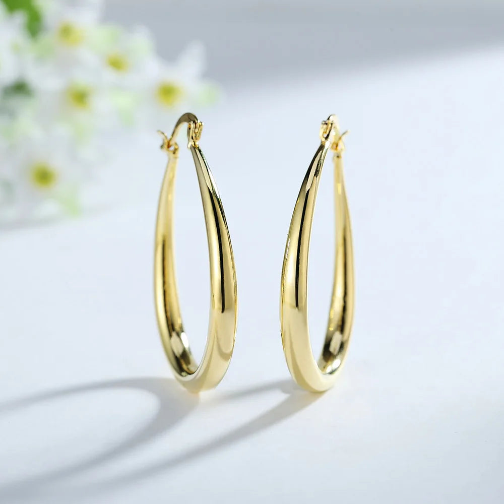 925 Sterling Silver 18K Gold Plated 4.4cm Oval Earrings for Women