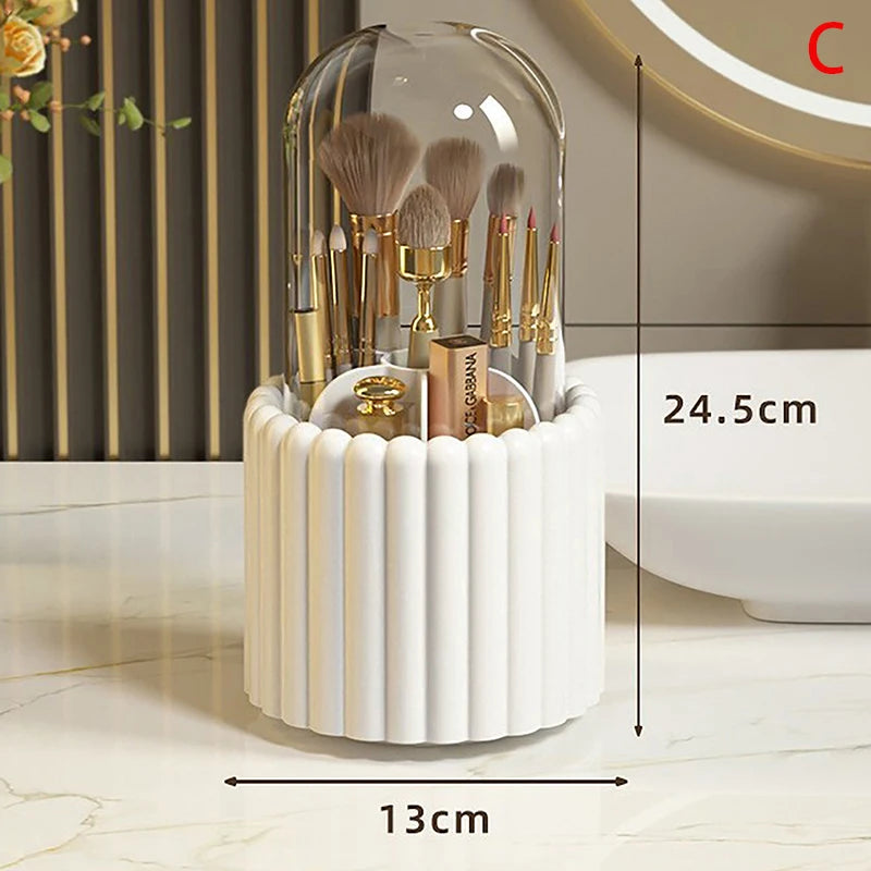 360º Rotating Makeup Brushes Holder With Lid and Organizer