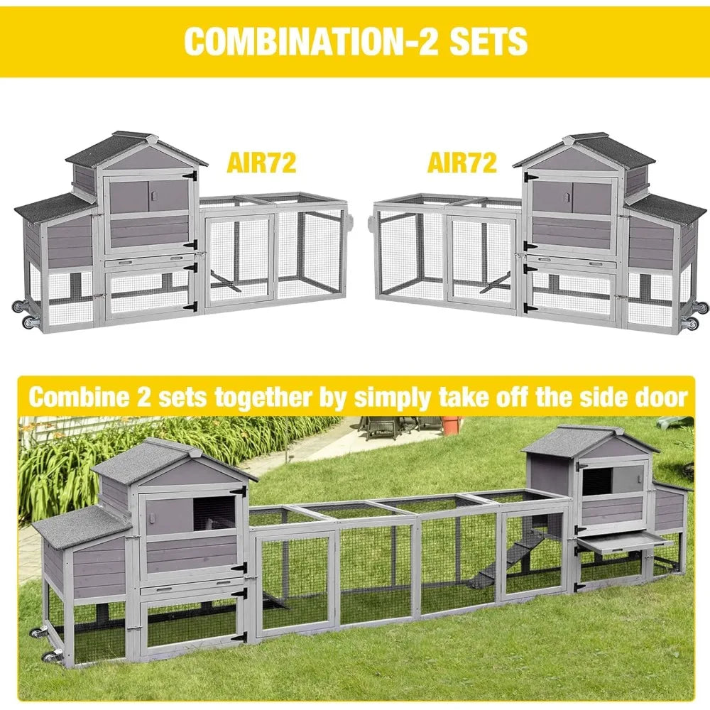 Chicken Coop for 2-4 Chickens Expandable Mobile Chicken House for Outdoor with Wheels Pull-Out Tray No Leakage Nesting Box Chick