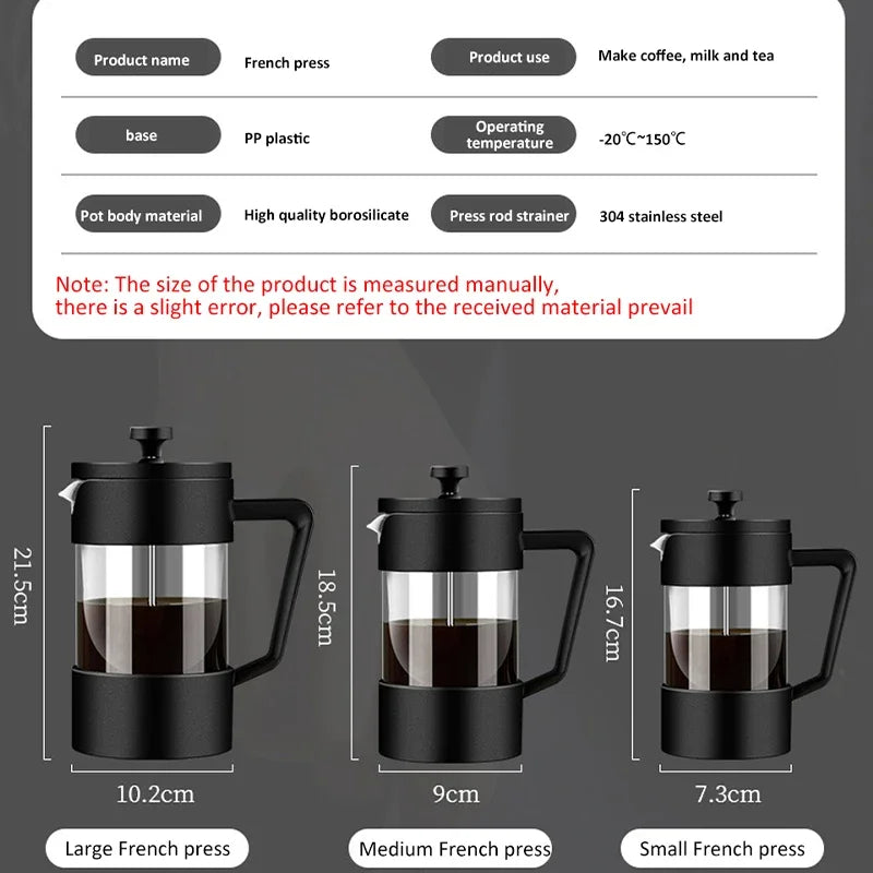 French Press Coffee Maker β 350ml/600ml/1L Borosilicate Glass Pot with Stainless Steel Filter