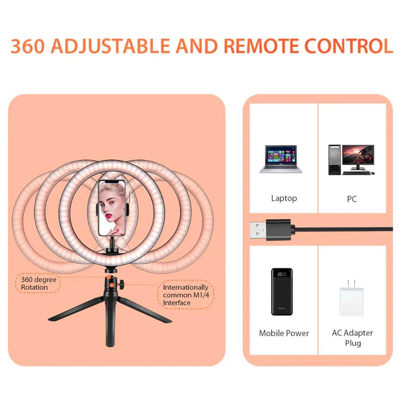 LED Selfie Ring Lamp USB Remote Fill Light for YouTube TikTok