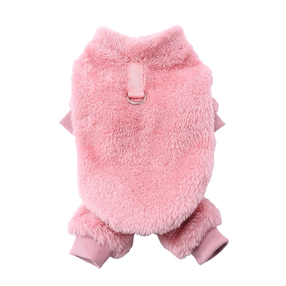 Winter Fleece Warm Dog Clothes Winter Soft Cozy Puppy Jumpsuit Plush Winter D-ring Overall For Small Medium Pet Vest Coat Cats