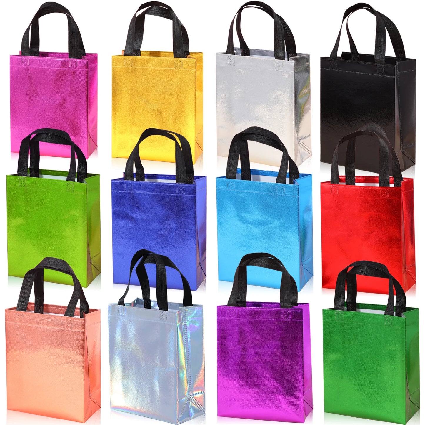 Vibrant 10-Pack Gradient Tote Bags Laminated Waterproof Multi-Purpose Shopping and Party Gift Bags