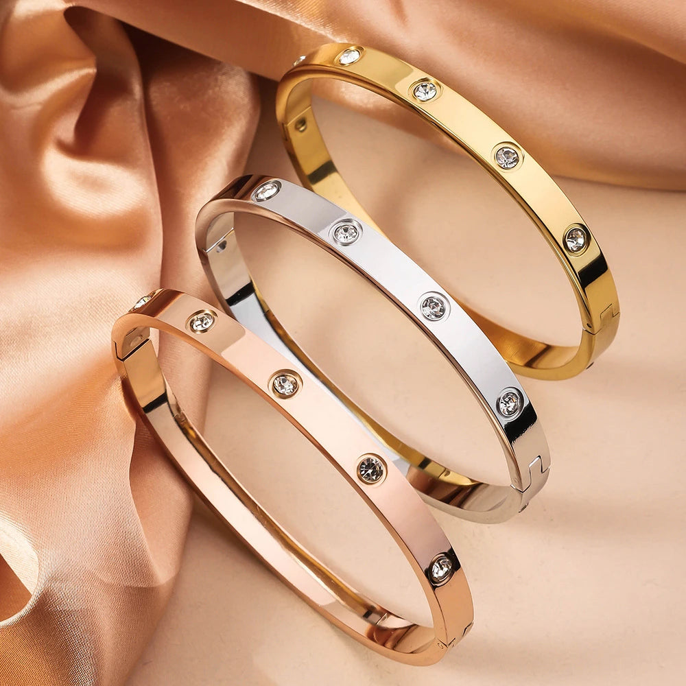 RAKOL Simple 316L Nail Light Luxury Titanium Steel Bracelet for Women High Quality Non-fading Hand Jewelry