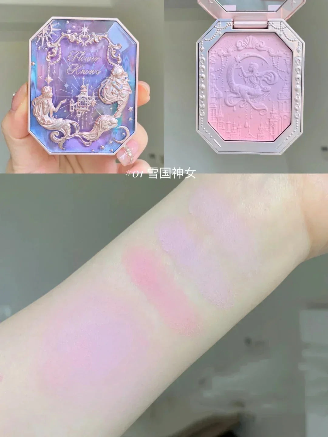 Flower Knows Tri-Color Gradient Cheek Blush Moonlight Mermaid Matte Finish Vegan Cruelty Free Makeup