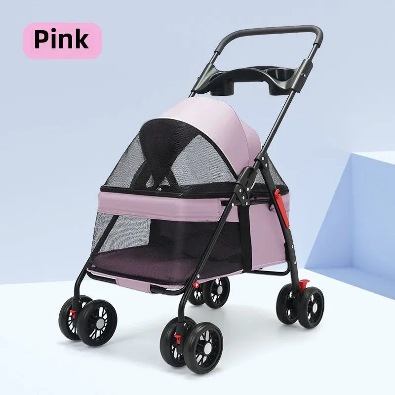 Pet Dog And Cat Stroller with Foldable Dog And Cat Cage Jogging Stroller With Cup Holder Suitable Small And Medium Dogs and Cats