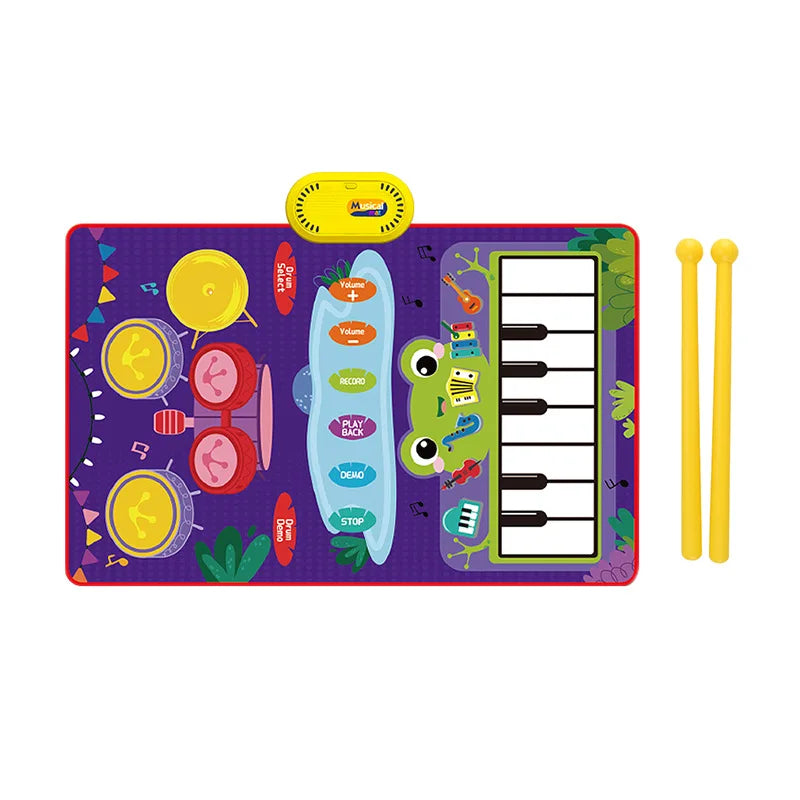 Baby Musical Piano Drum Play Mat 2 in 1 Interactive Dance Mat for Kids and Toddlers with Sounds and Lights