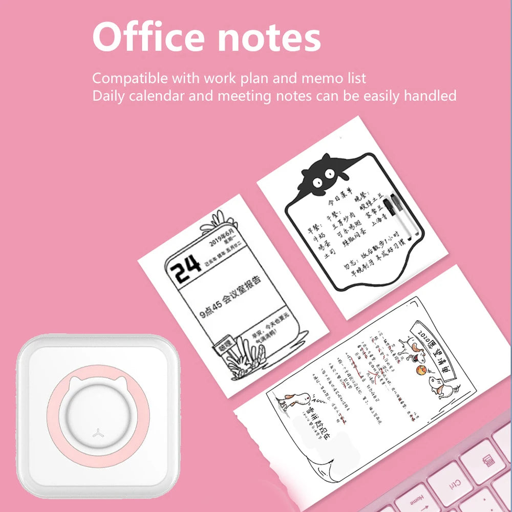 Portable Mini Thermal Printer Wirelessly BT 203dpi Photo Label Memo Printing with USB Cable